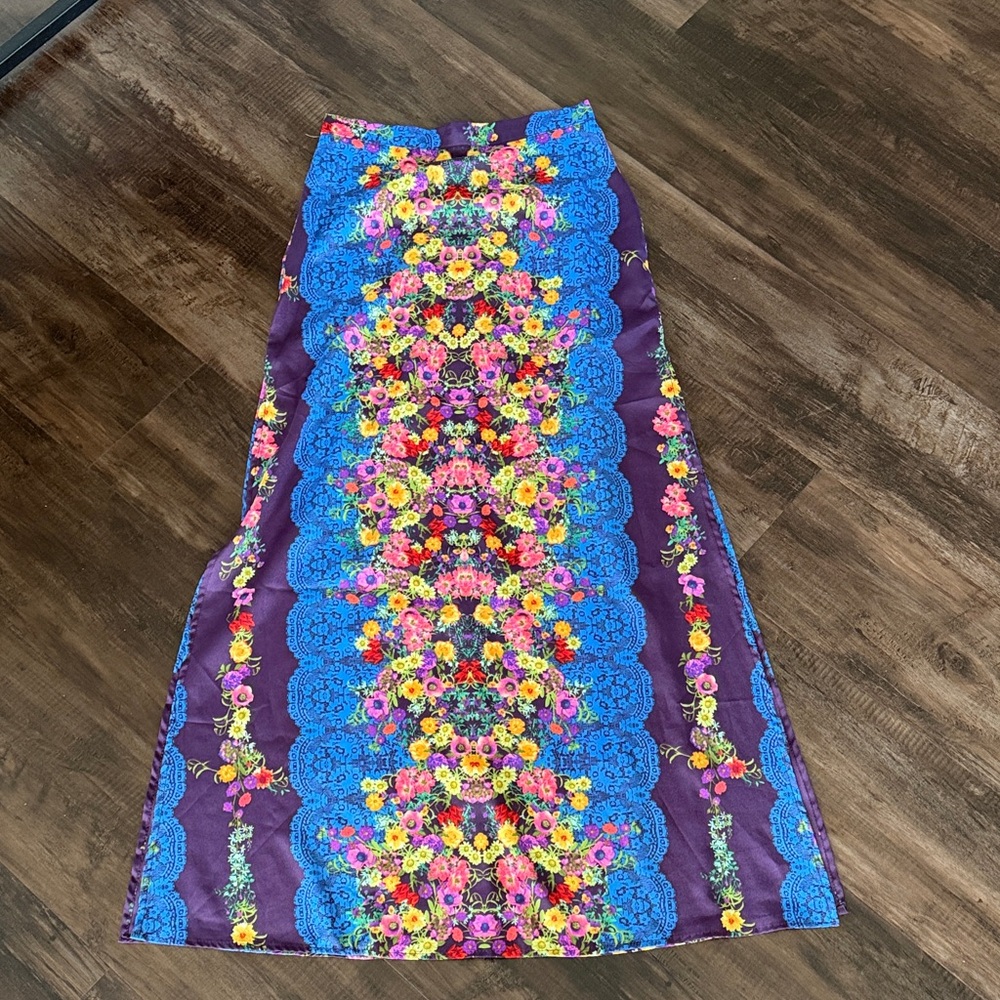 Floral Maxi Skirt in Purple and Blue